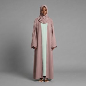Elegant A-Line Abaya with Scalloped Beadwork – Sophisticated Modest Wear